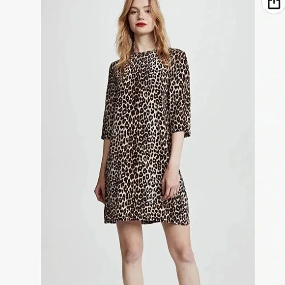 EQUIPMENT FEMME NEW Aubrey Leopard Print Silk Shift Dress XS - Picture 3 of 13